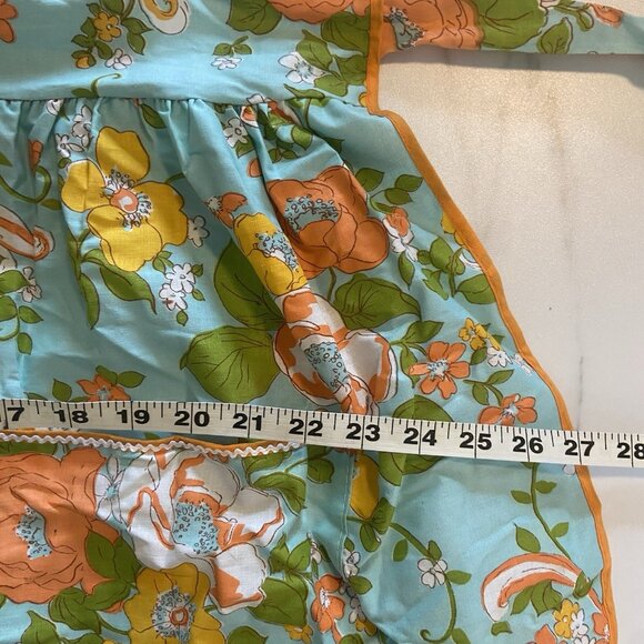 Vtg Fruit Of The Loom Bib Floral Apron Rick Rack Pockets NWT Retro Teal Orange - Picture 8 of 8